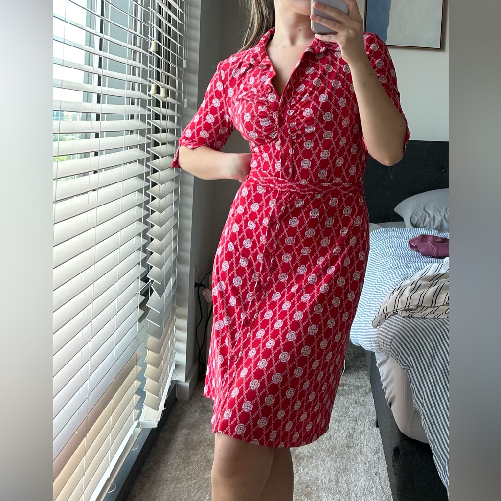 Laundry By Design Red Button Up Dress 3/4 Sleeve